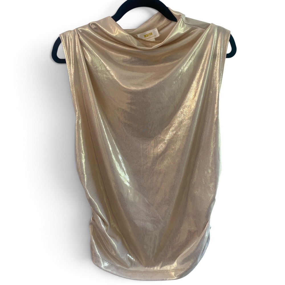 Maeve Anthropologie Metallic Gold Cowl Neck Ruched Sleeveless Top XL OB1882243